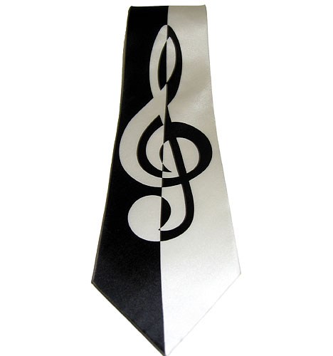 REGALO - CORBATA BLANCA Y NEGRA CON DIBUJO DE CLAVE DE SOL