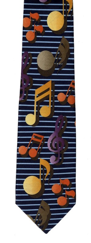 REGALO - CORBATA AZUL A RAYAS CON NOTAS MUSICALES DE COLORES