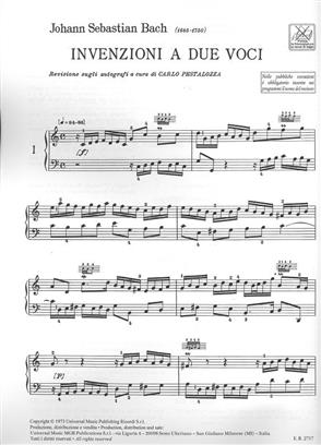 BACH J.S. - INVENCIONES A 2 VOCES URTEXT (PESTALOZZA) -