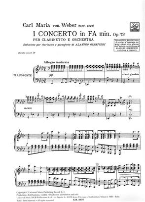 WEBER C.M. - CONCIERTO Nº1 FA m - OP.73 CLARINETE Y PIANO-