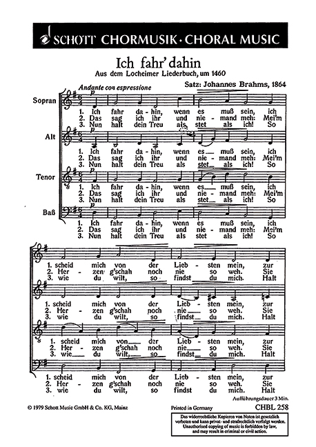 BRAHMS J. - ICH FAR DAHIN                     (SATB) -