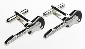 REGALO - GEMELOS DE PLATA EN FORMA DE GUITARRA ELECTRICA (NEGRA Y BLANCA)