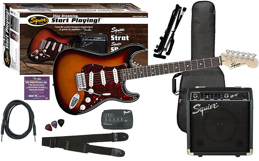GUITARRA PACK ELECTRICA SQUIER STRATO+AMPLI+ACCESORIOSSTRT PLYN SE SPCL STRAT SP10 A