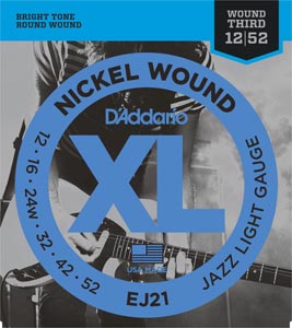 CUERDA GUITARRA ELECTRICA - D´ADDARIO JAZZ EJ21(12-52)WOUND THIRD JGO