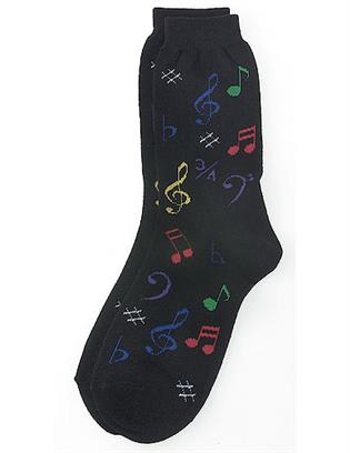 REGALO- CALCETIN NEGRO NOTAS MUSICALES COLORES (9-11