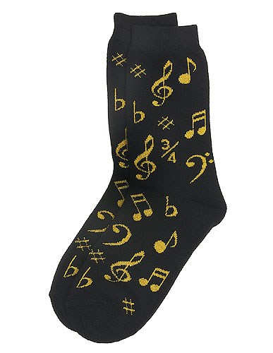 REGALO- CALCETIN NEGRO NOTAS MUSICALES ORO (9-11)