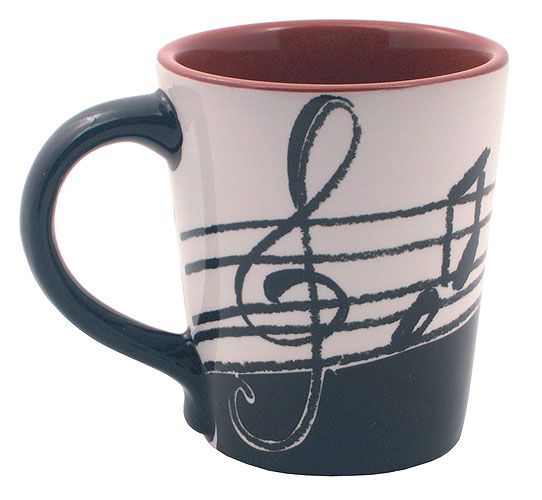 REGALO- TAZA NOTAS MUSICALES MARRON NEGRO BLANCO