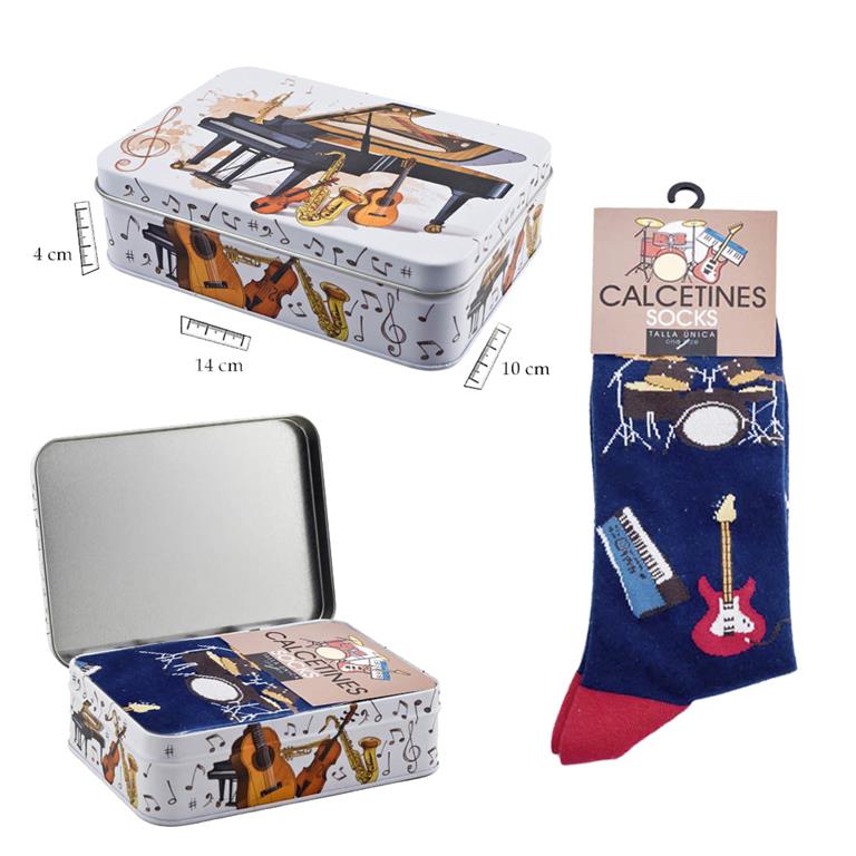 REGALO - CALCETIN AZUL OSCURO (EN LATA) CON INSTUMENTOS MUSICALES TALLA UNICA