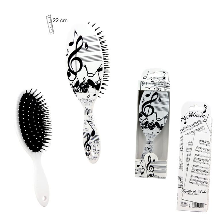 REGALO - CEPILLO PARA EL PELO CON MOTIVOS MUSICALES (BLANCO Y NEGRO)