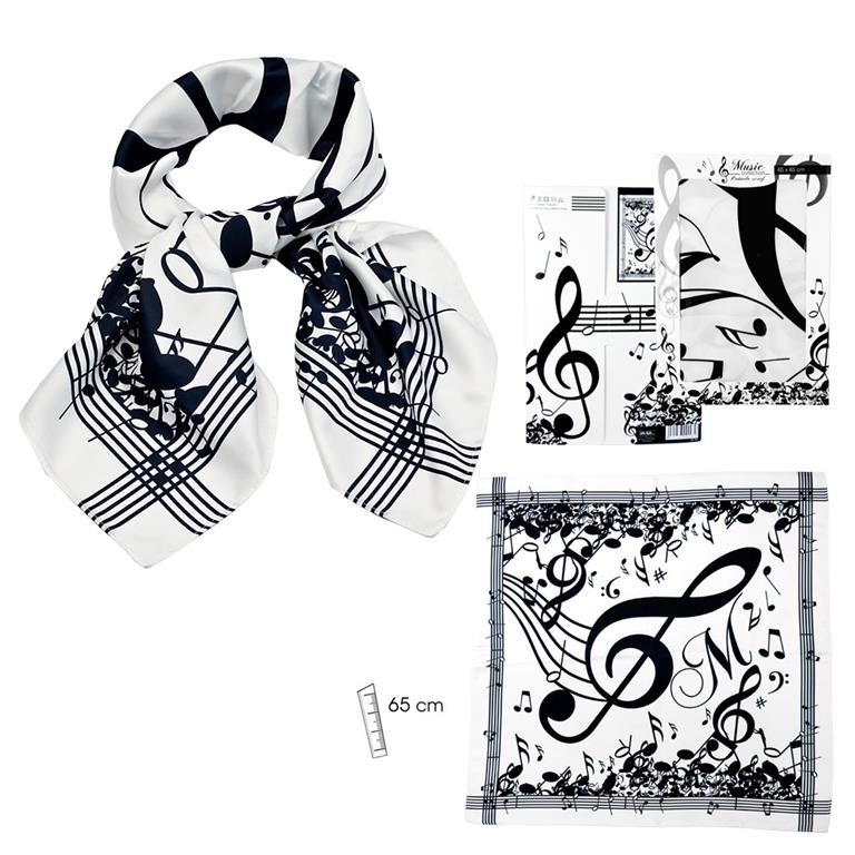 REGALO - PAÑUELO CON MOTIVOS MUSICALES 65cm (NEGRO Y BLANCO)