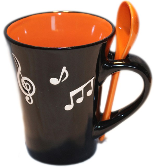 REGALO - TAZA NEGRA Y CUCHARA (FONDO NARANJA) -** DESCATALOGADO**