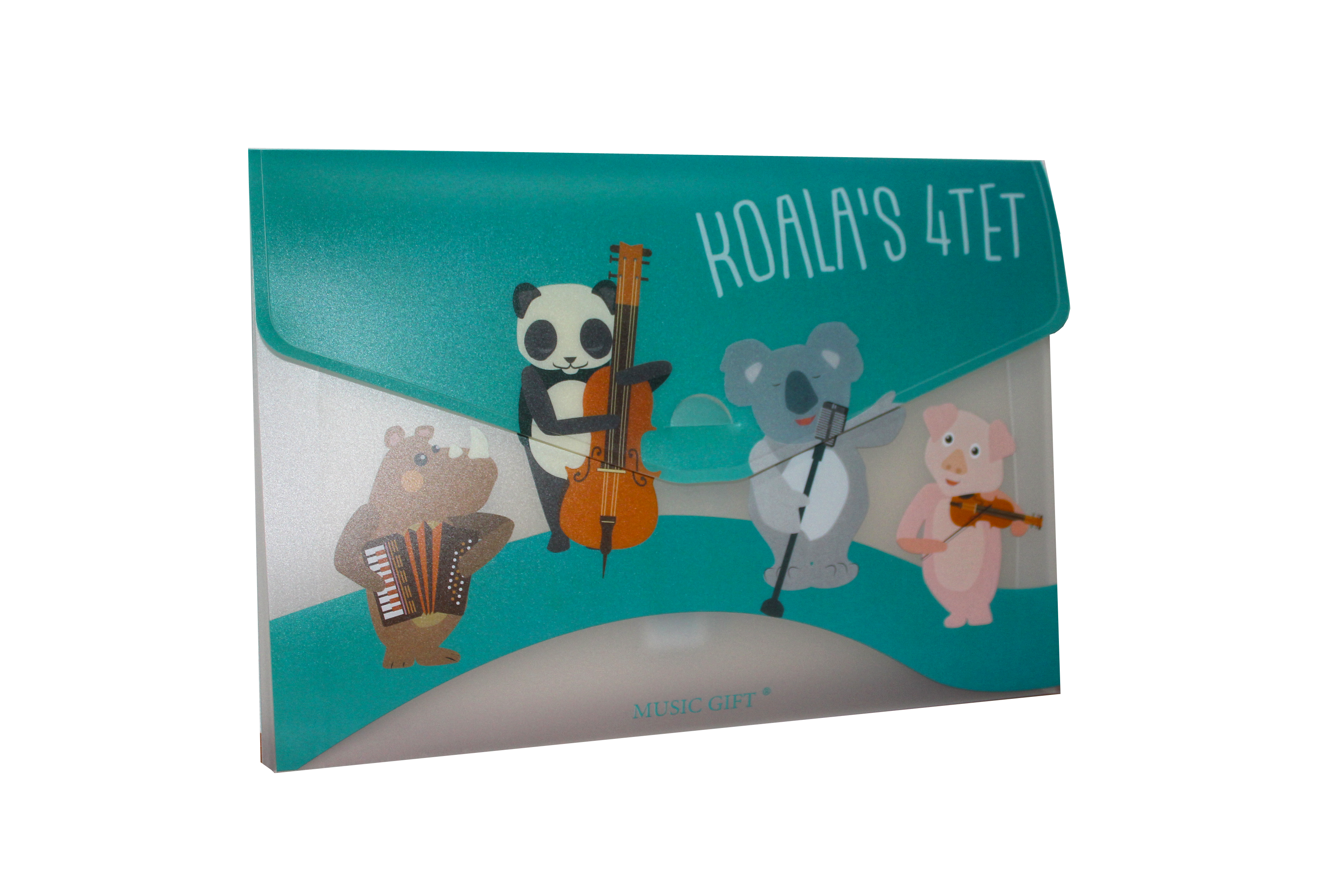 REGALO - CARPETA DE PLASTICO TRANSPARENTE CON MOTIVOS MUSICALES (KOALAS TOCANDO INSTRUMENTOS)