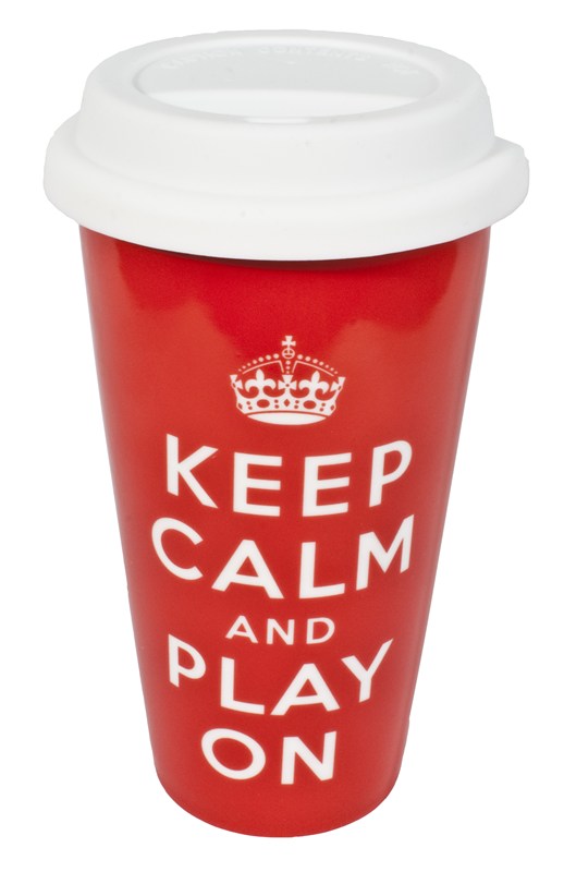 REGALO - TERMO DE CERAMICA PARA EL CAFE "KEEP CALM AND PLAY ON" ROJO