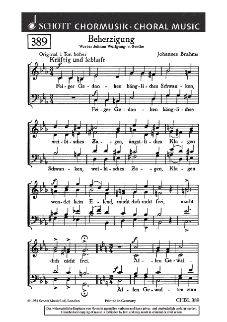BRAHMS J. - BEHERZIGUNG (SATB) -