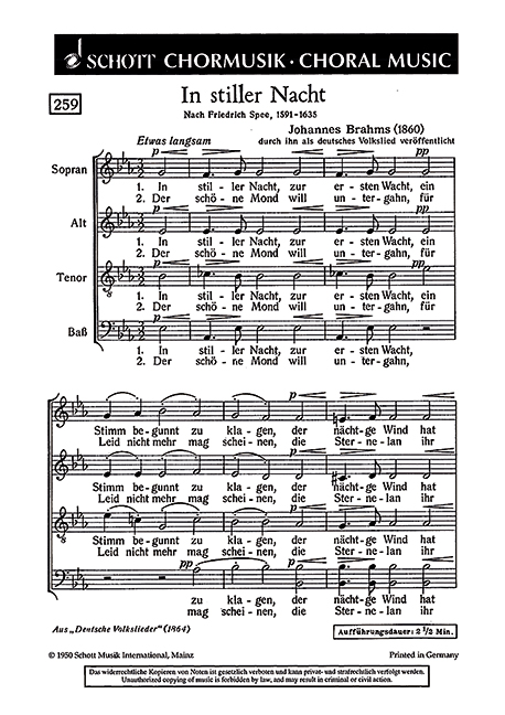 BRAHMS J. - IN STILLER NACHT (SATB) -