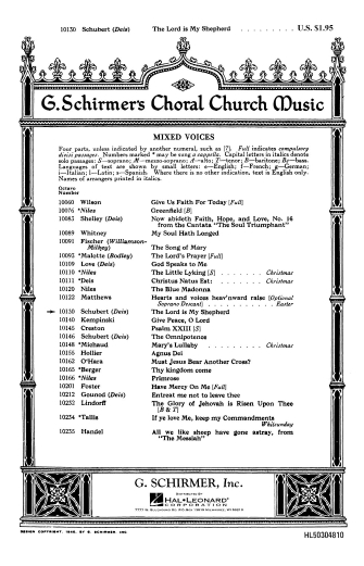 SCHUBERT F. - LORD IS MY SHEPHERD SATB -
