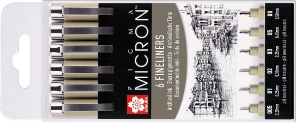 SET 6 ROTULADOR PIGMA MICRON (0,05-01-02-03-05-08)