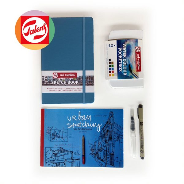 ac SET URBAN SKETCHING AZUL BLOC+KOI-12+PIGMA