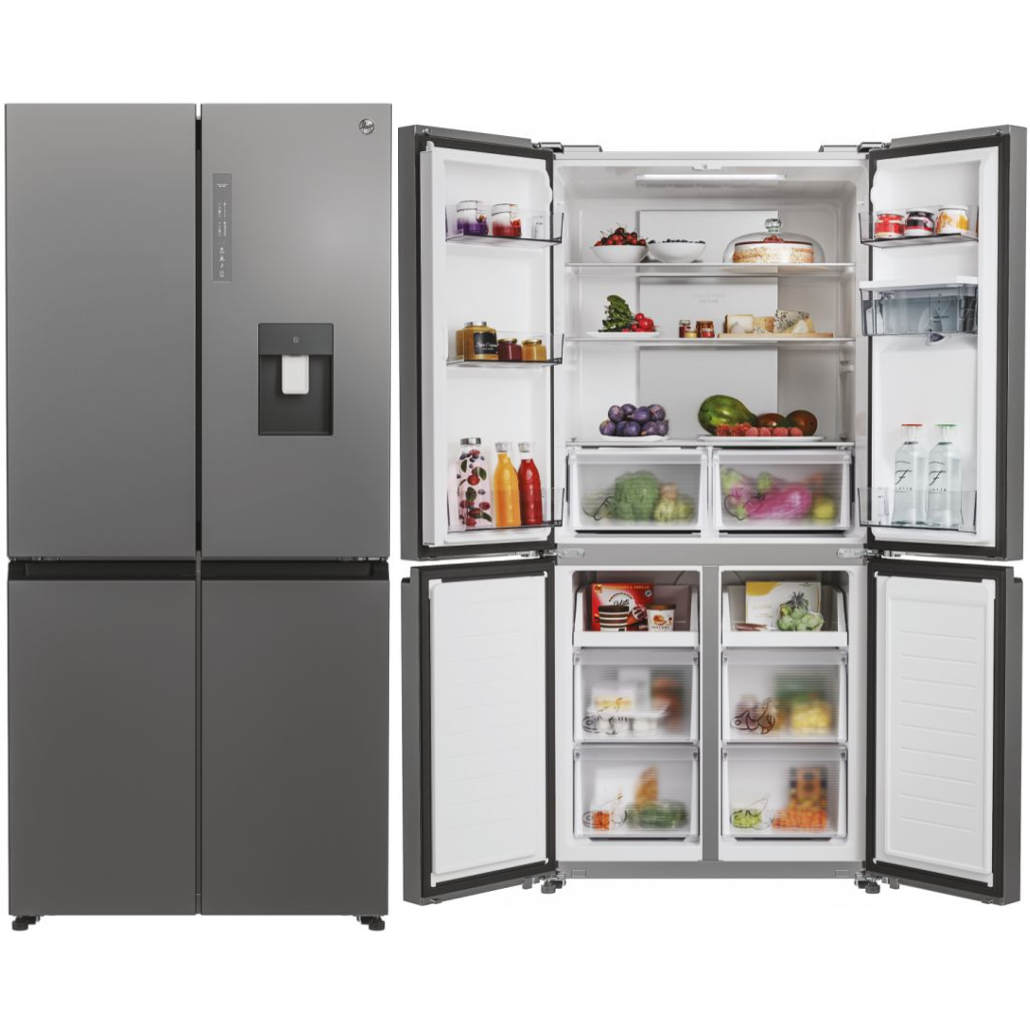 FRIGORÍFICO AMERICANO HOOVER HHCR3818EWPL, 182x84x65, 4 PUERTAS, NO FROST, DISPLAY, INOX - E