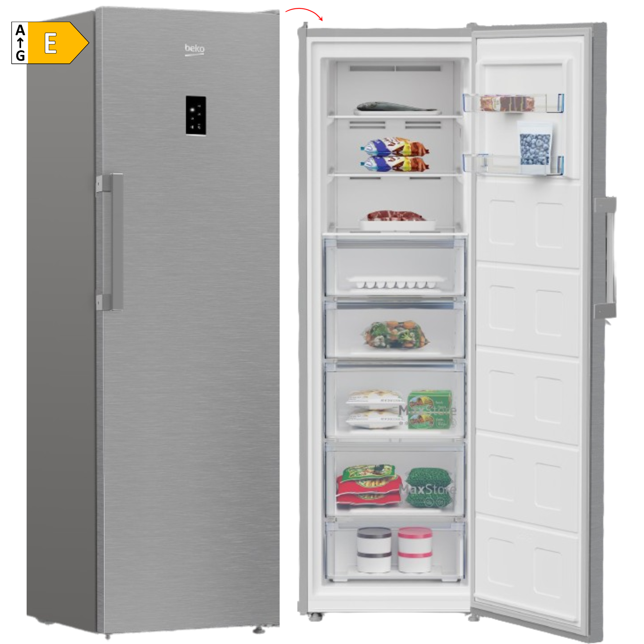 CONGELADOR VERTICAL BEKO B3RFNE314XB, 187x60, NO FROST, LOOK, INOX - E
