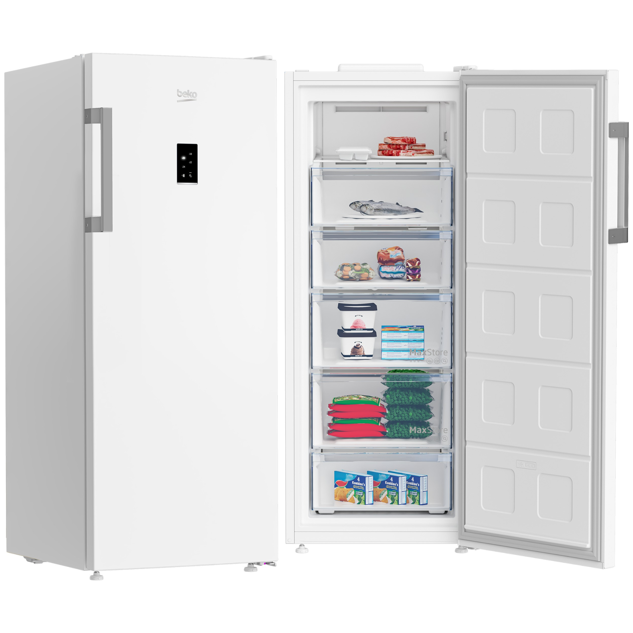 CONGELADOR VERTICAL BEKO B3RFNE274W, BLANCO, 214L, 152x59,5 - E