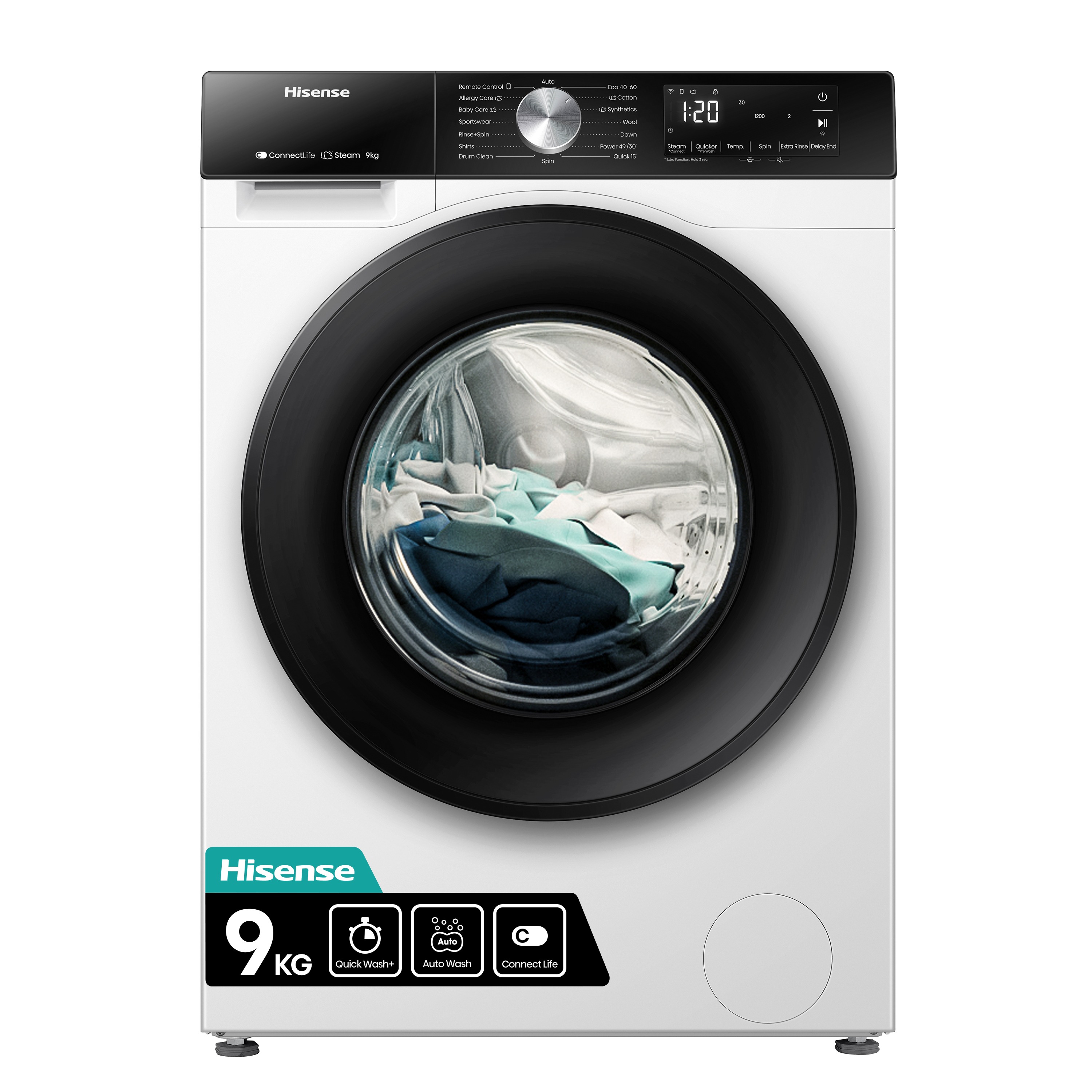 LAVADORA HISENSE WF3S9043BW3, 9K, 1400R, BLANCA - A
