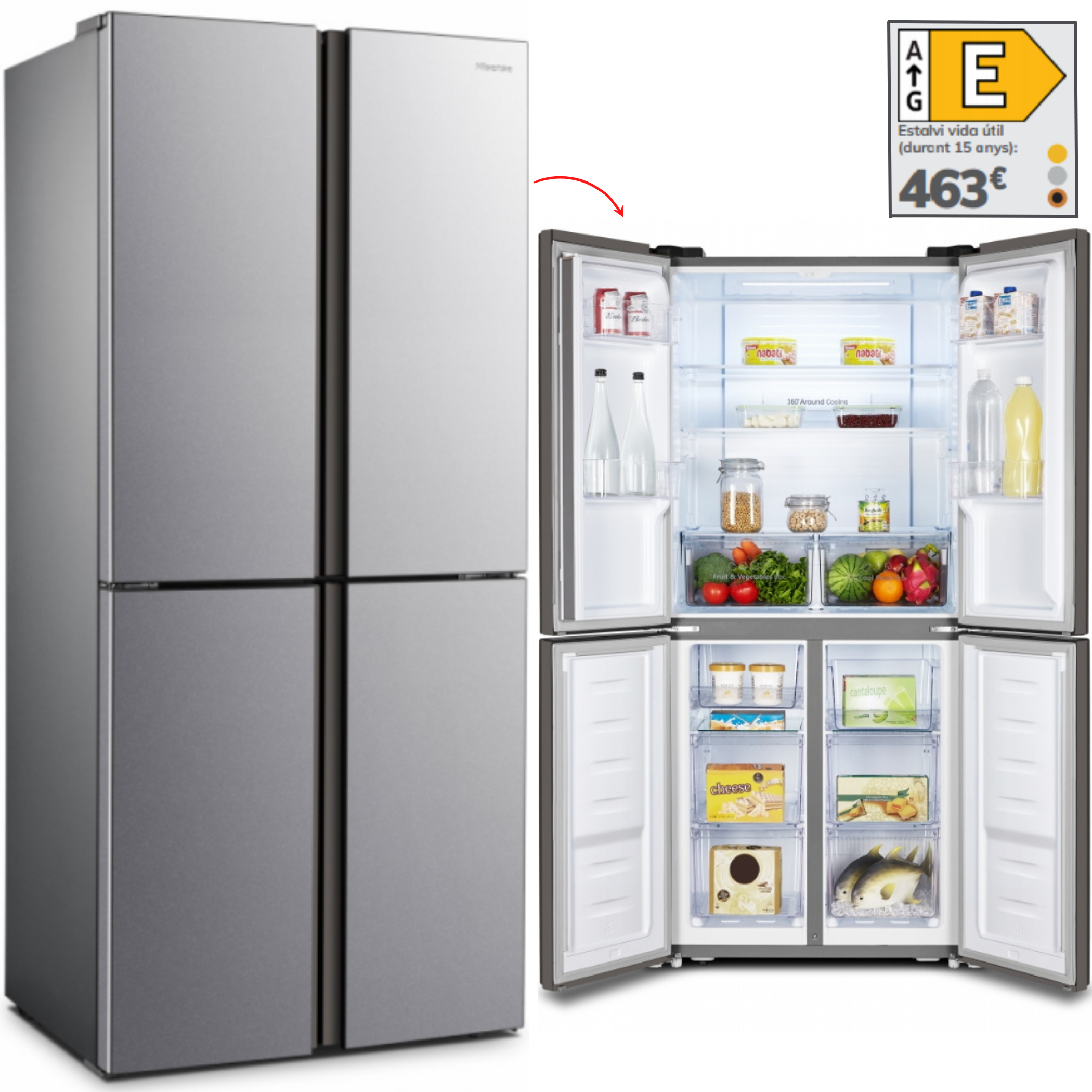 FRIGORÍFIC AMERICÀ HISENSE RQ515N4AC2, 181x79,4, 4P, NOFROST, INOX - E