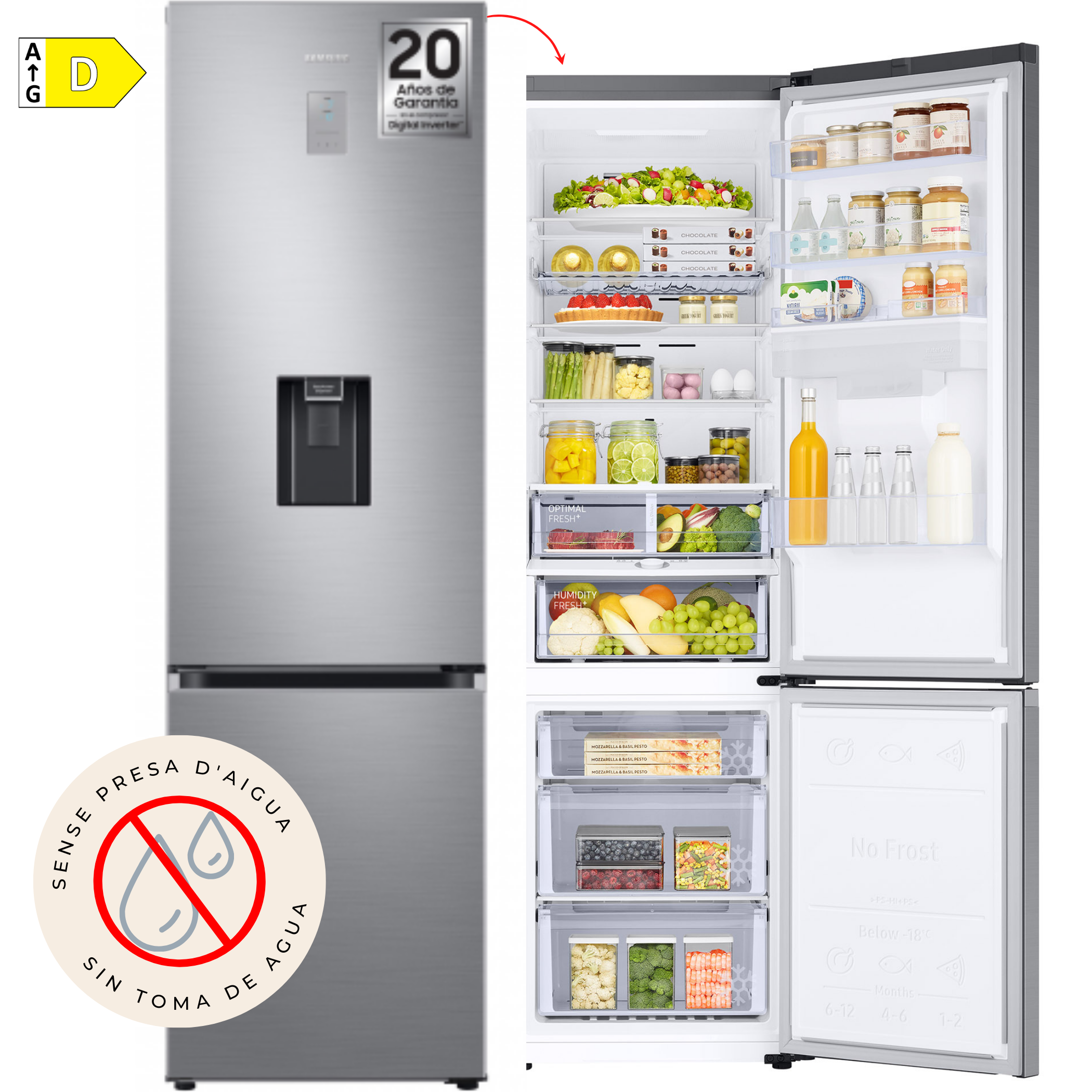 FRIGORÍFICO COMBI SAMSUNG RB38T655DS9 203x60 NF INOX DISPENSADOR - D