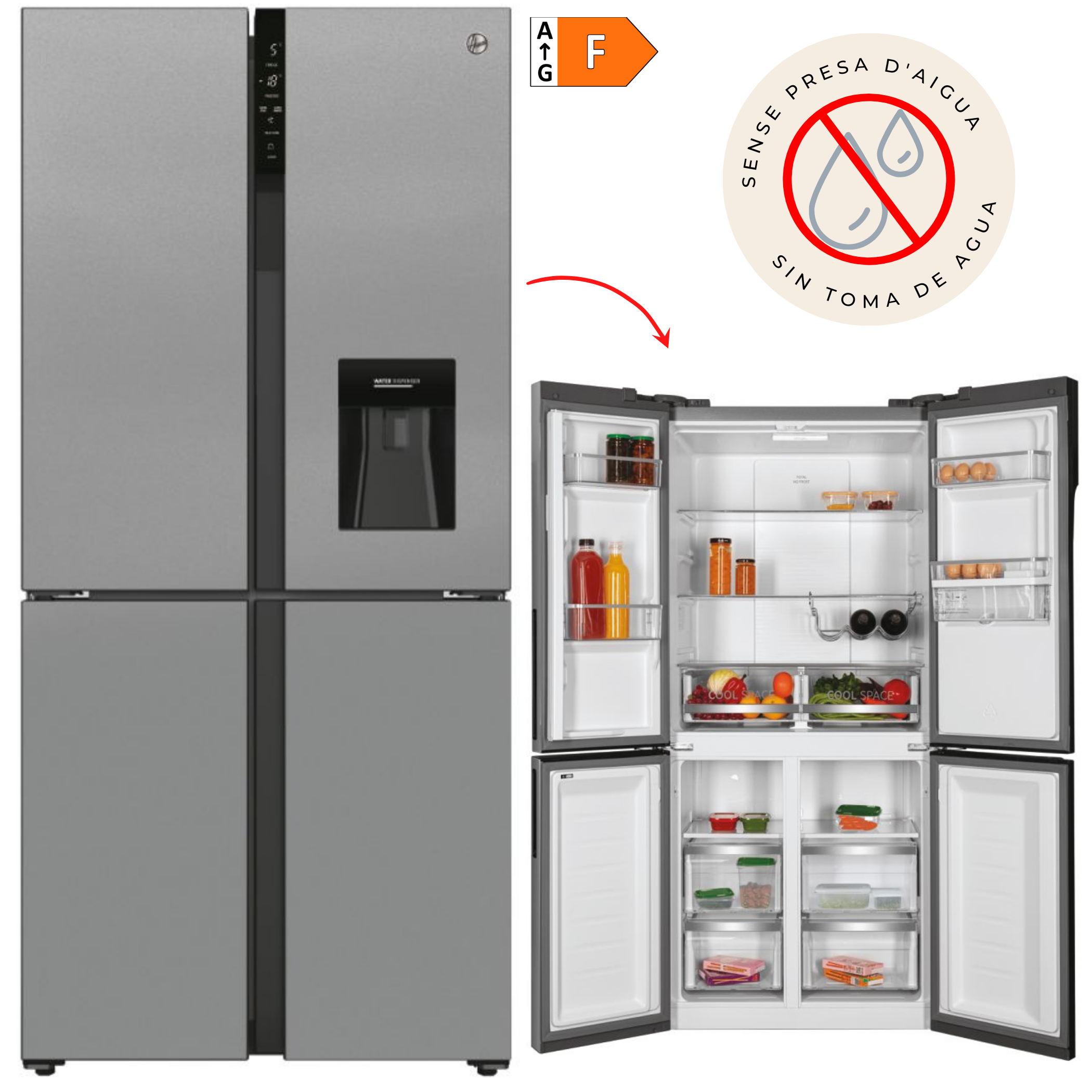 FRIGORÍFIC AMERICÀ HOOVER HSC818EXWD 183x83 DISPLAY 4P INOX - F