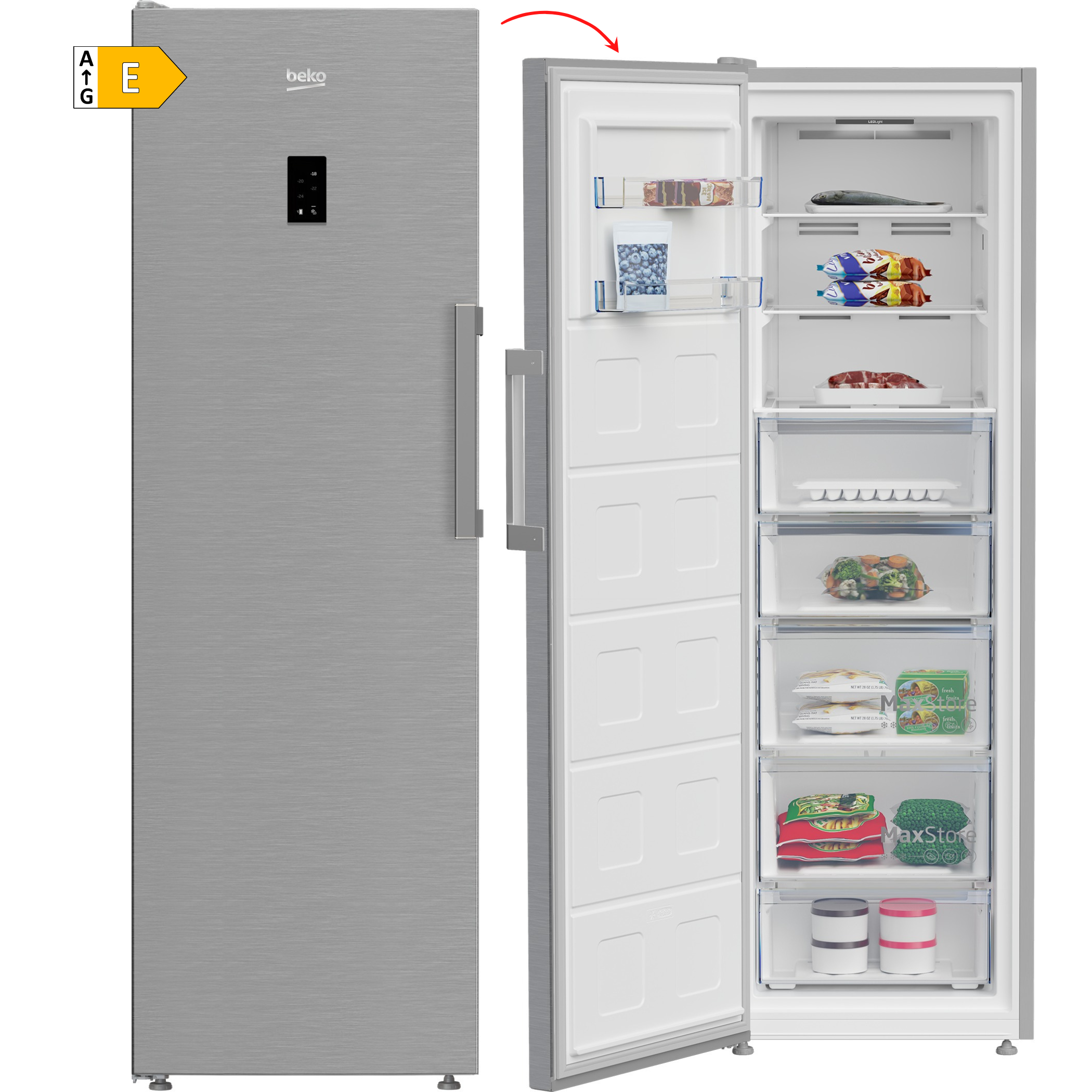 CONGELADOR VERTICAL BEKO B3RMFNE314XB NOFROST 1PORTA 185x60 INOX - E