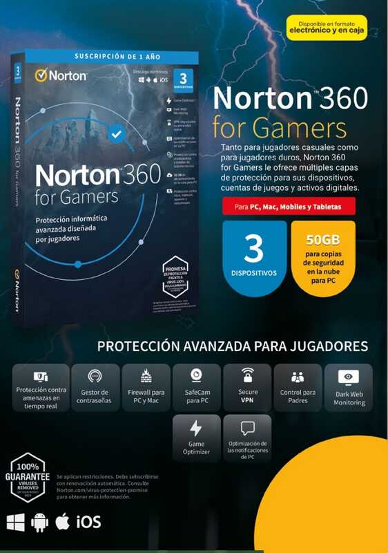 ANTIVIRUS NORTON 360 GAMERS 50GB 1 USUARIO 3 DISP ANTIVIRUS NORTON 360 GAMERS 50GB 1 USUARIO 3 DISP