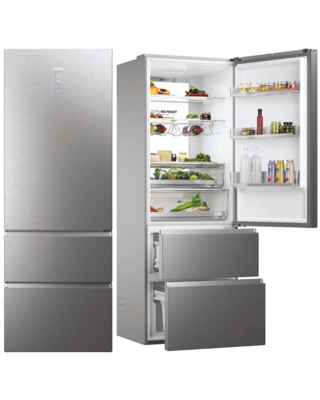 FRIGORÍFICO COMBI HAIER HTW7720ENMP 200x70 INOXIDABLE - E