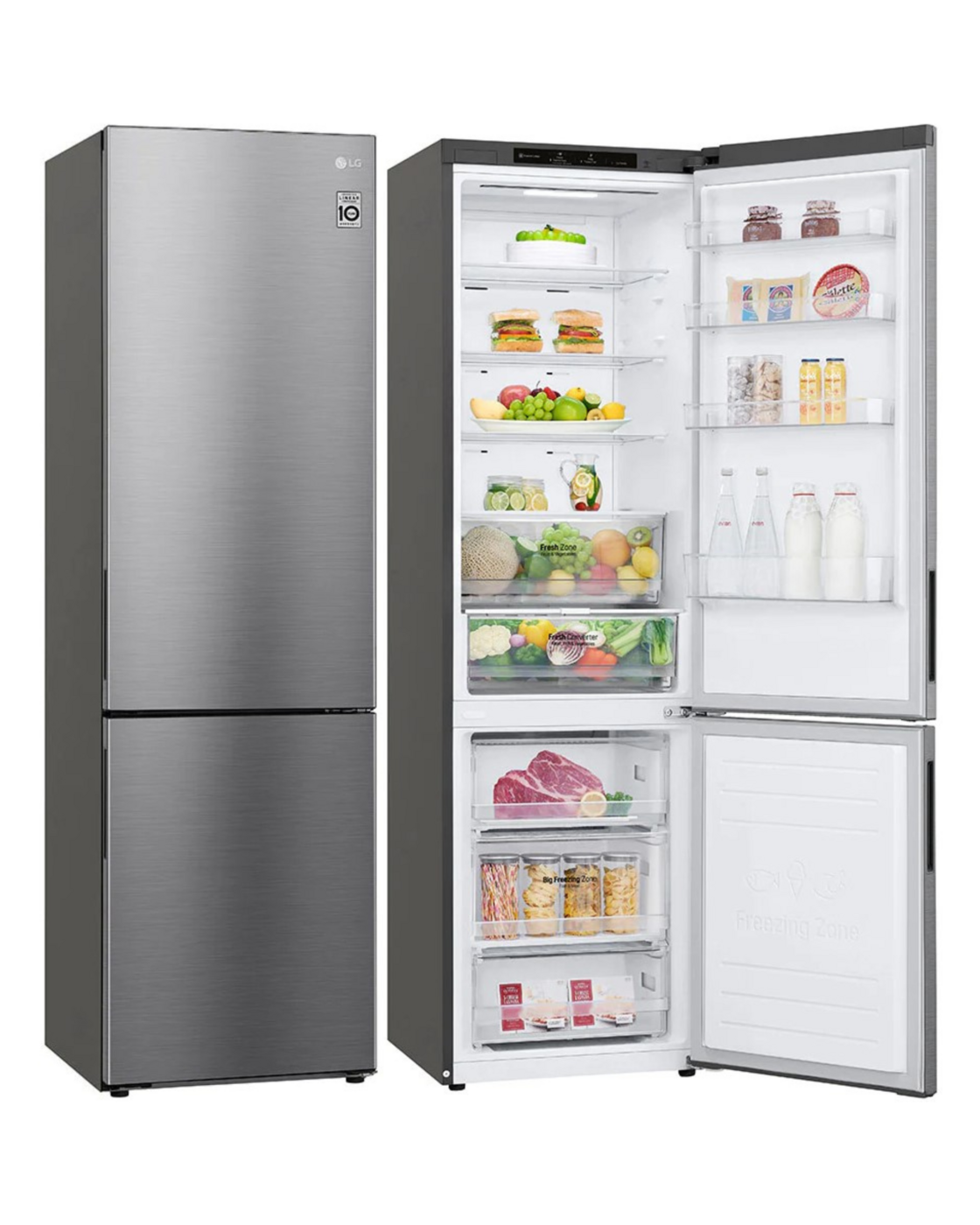 FRIGORÍFICO COMBI LG GBP62PZNBC 203x60 NOFROST INOX 0º DC - B