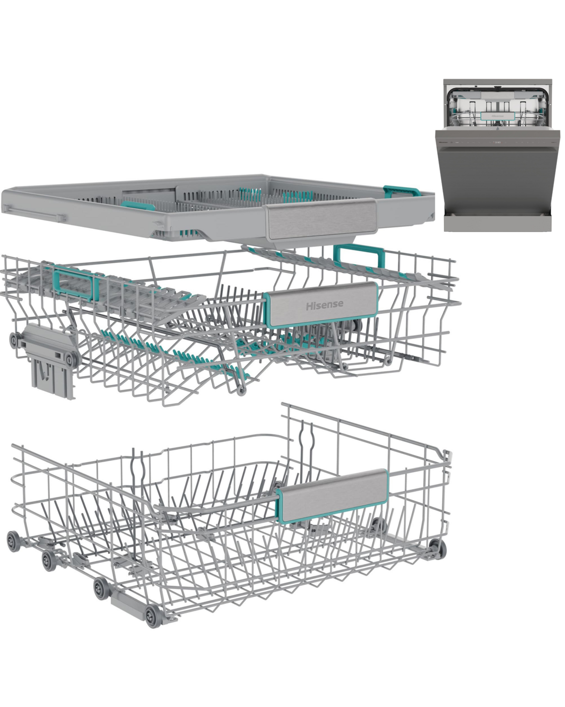 LAVAVAJILLAS HISENSE HS673A90X, 16CP, 3ª BANDEJA, 40dBA, INOX