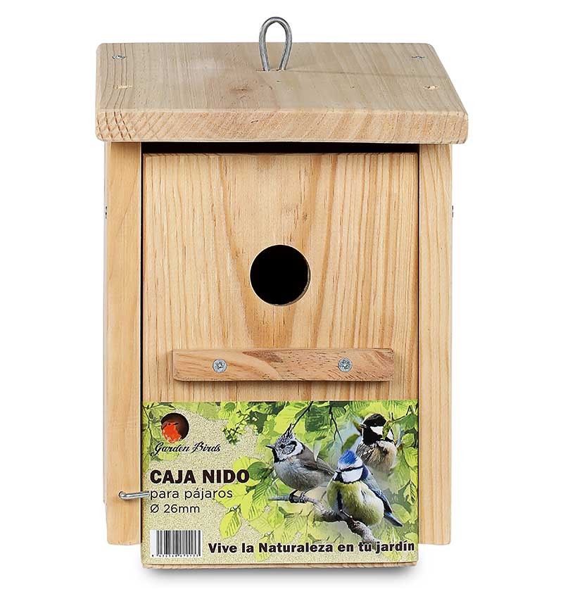 Caja nido de madera para pájaros para colgar 26mm