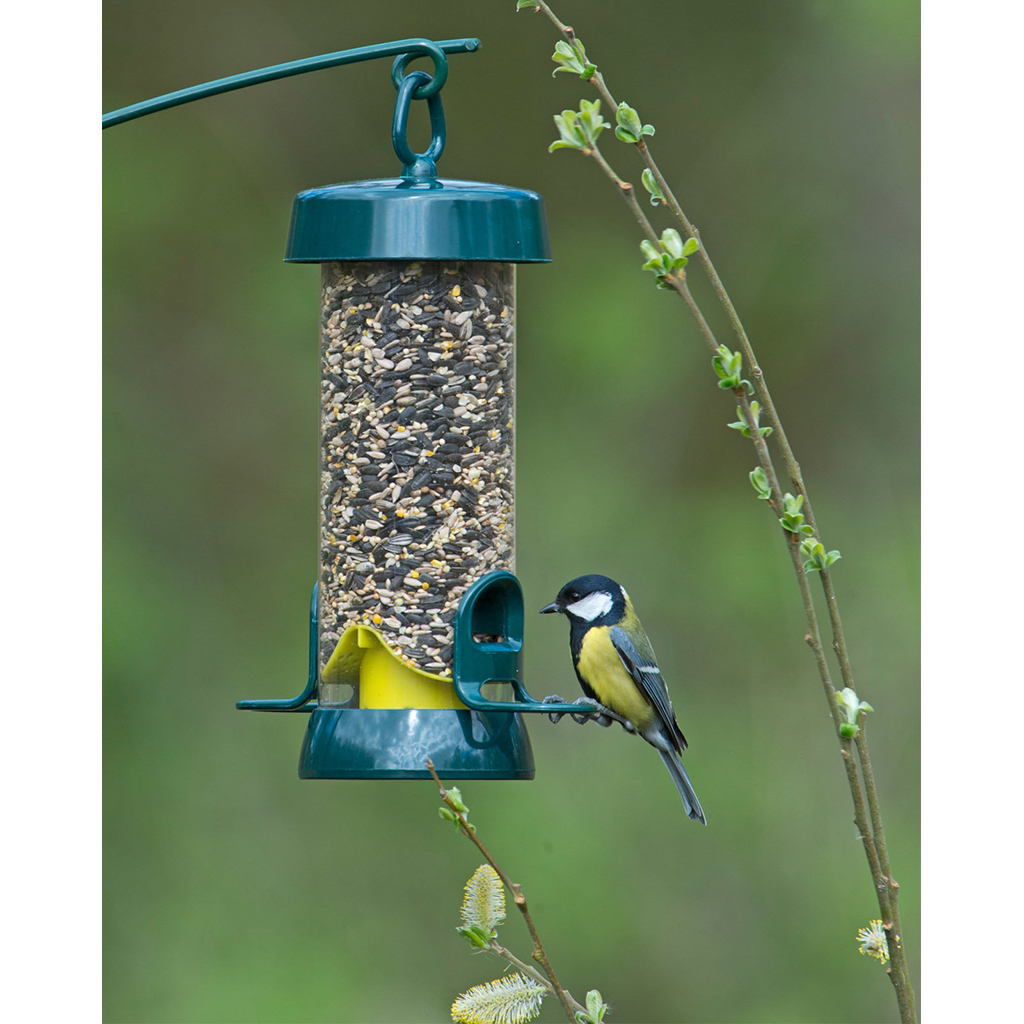 BE-S1G 'BIG EASY' Comedero tubular fabricado en roxresin para aves silvestres pequeño para mezcla de semillas de diámetro grande y desmontable