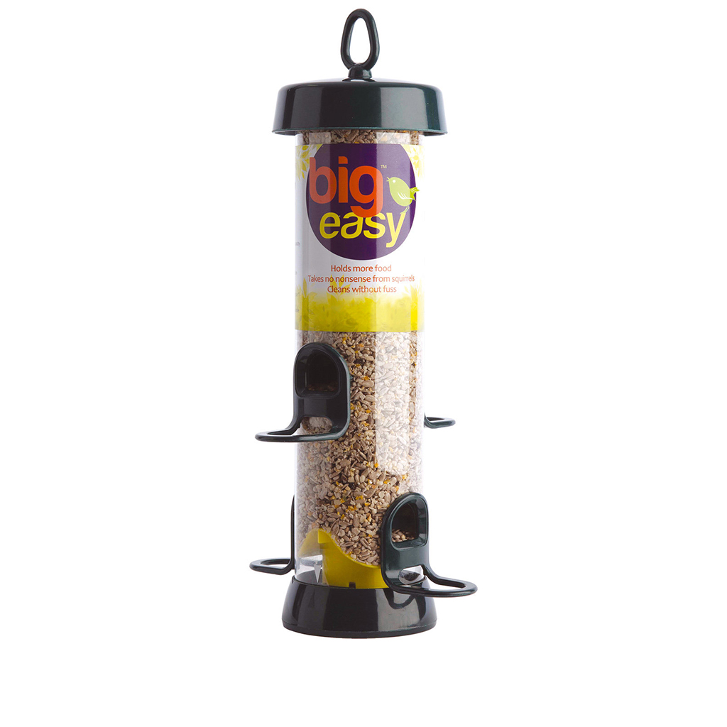 BE-S2G 'BIG EASY' Comedero tubular fabricado en roxresin para aves silvestres mediano para mezcla de semillas de diámetro grande y desmontable        