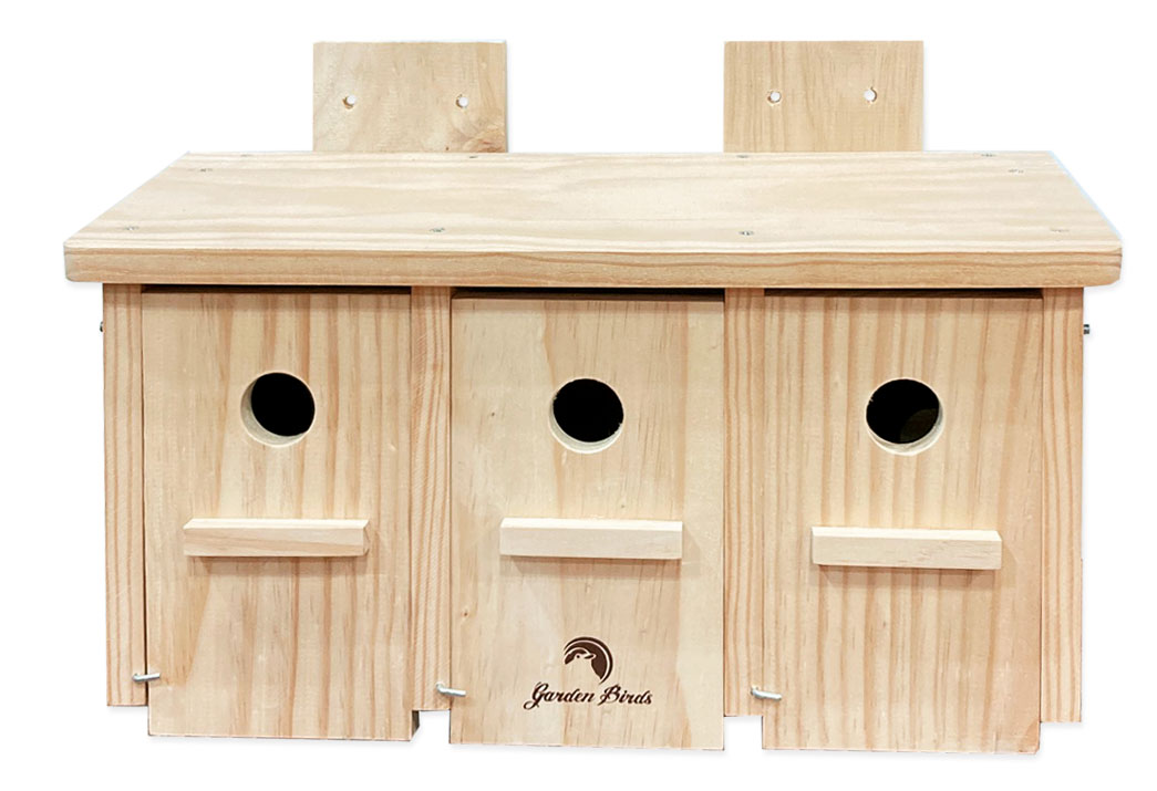Caja nido de madera horizontal para gorrión común y molinero 
