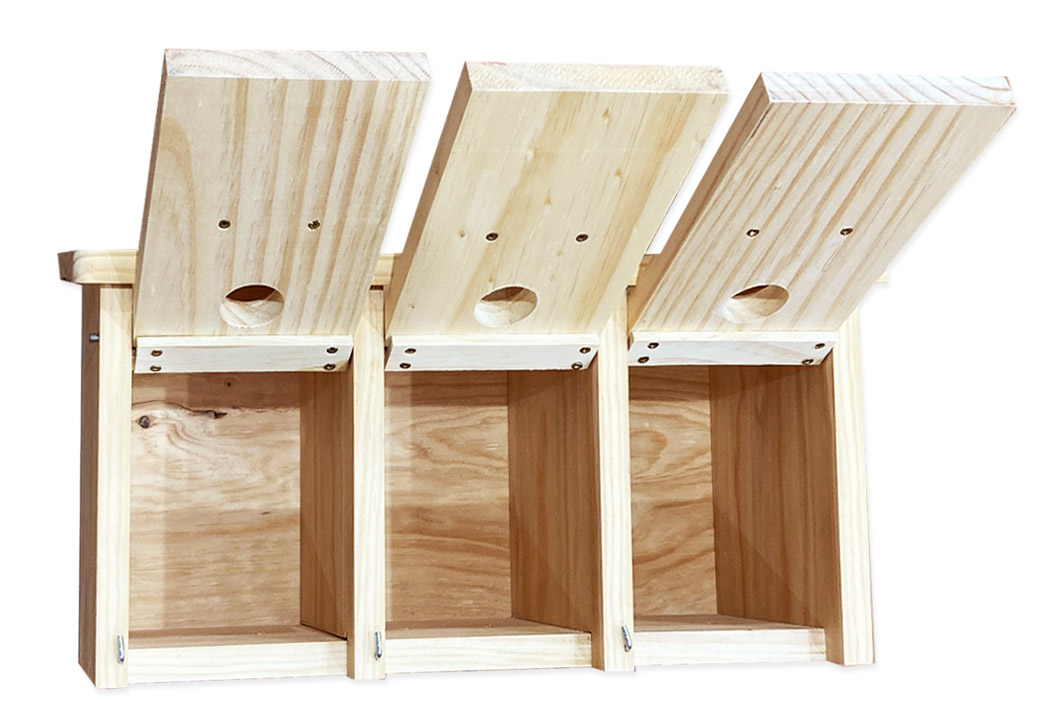 Caja nido de madera horizontal para gorrión común y molinero 