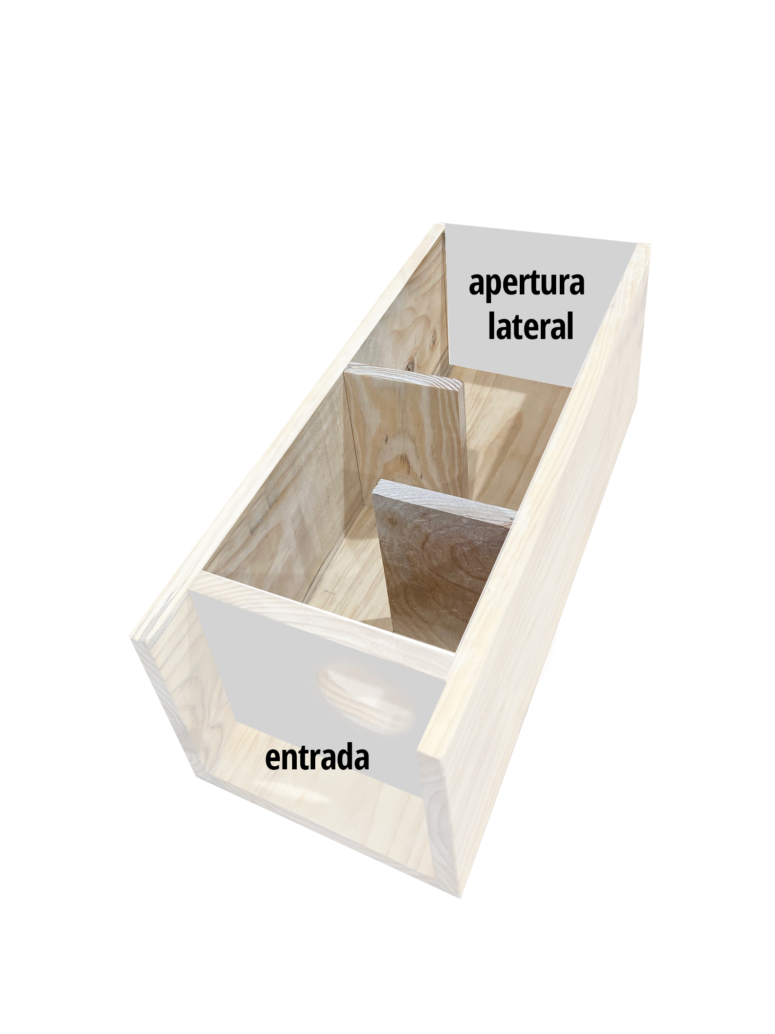 Caja nido horizontal para mochuelo con apertura trasera
