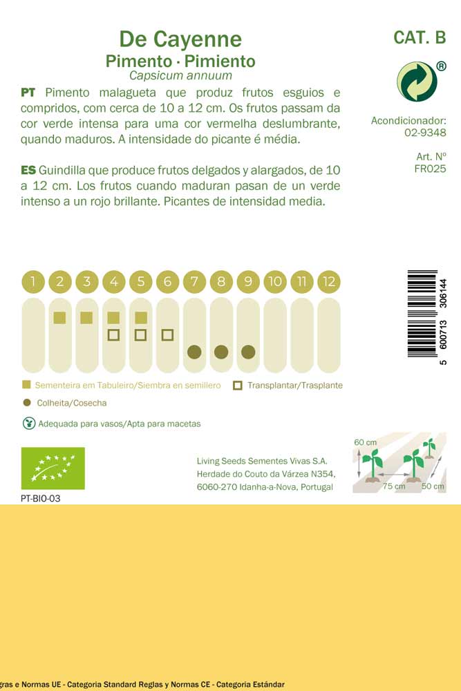 Semillas ecológicas de Cayena pimiento picante