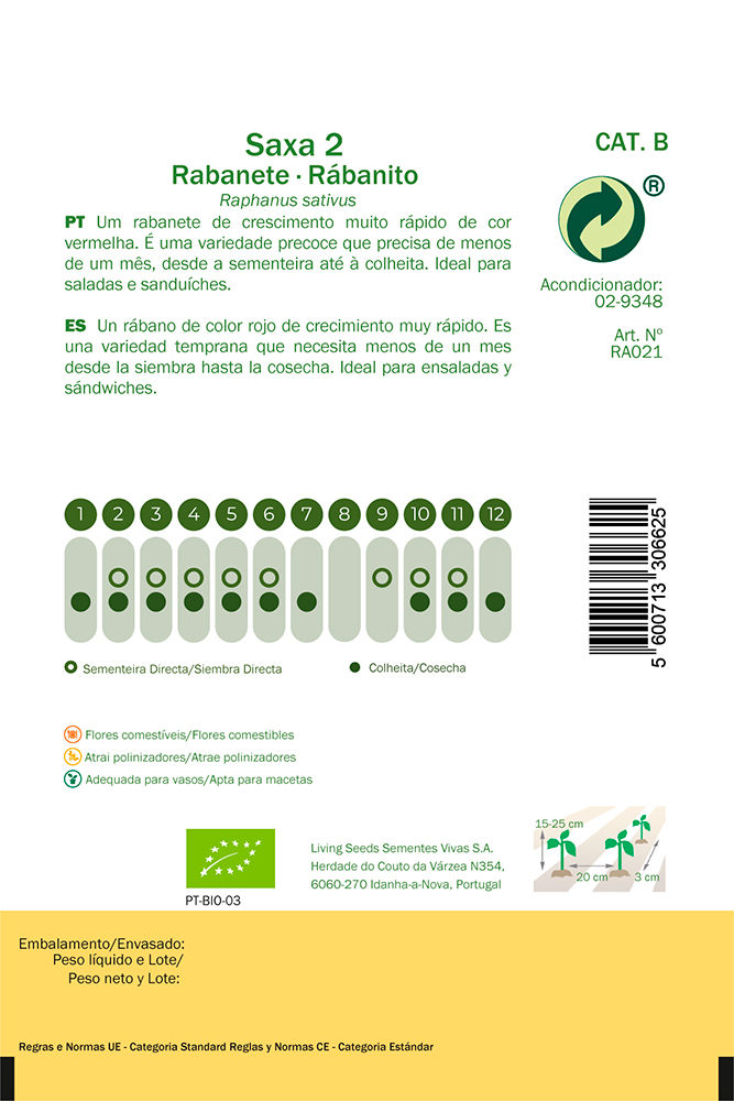Semillas ecológicas de Rabanito Saxa 2