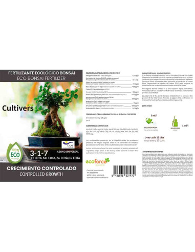 Abono Bonsái líquido ecológico 250ml Cultivers