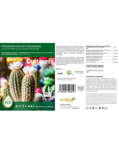 Abono Cactus líquido ecológico 250ml Cultivers 2