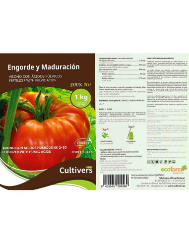 Abono engorde y maduración ecológico Cultivers 250g