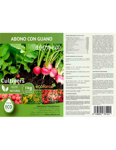 Abono universal granulado ecológico con guano Cultivers 1 kg