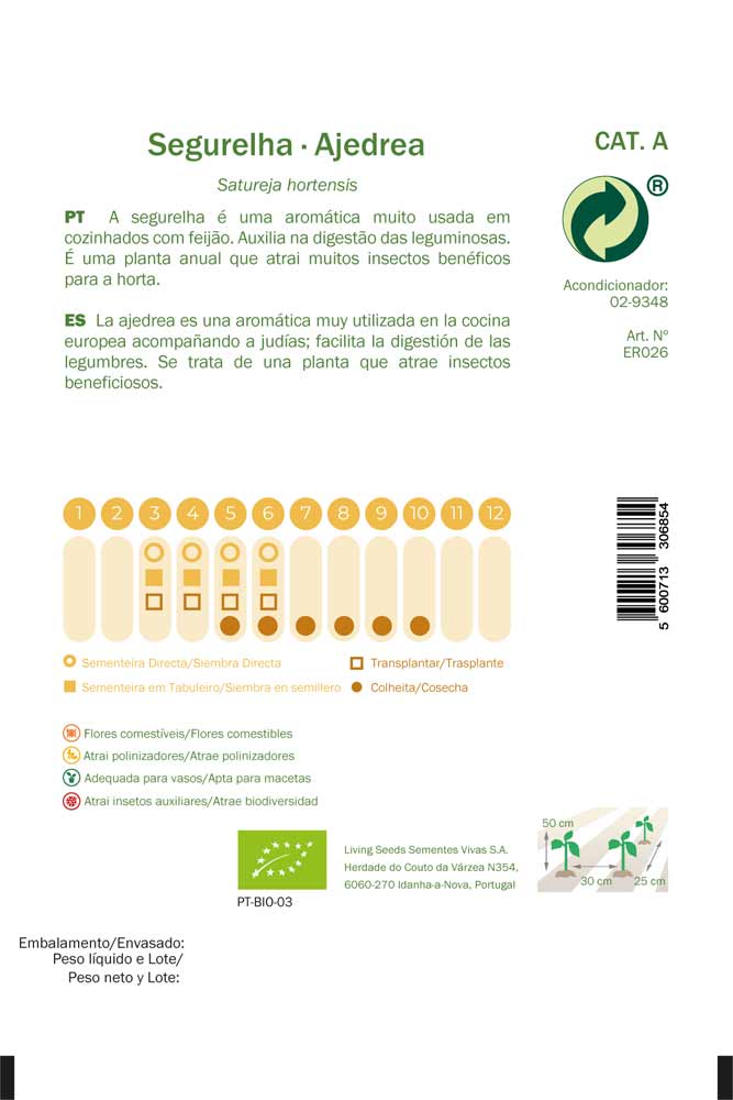 Semillas ecológicas de ajedrea