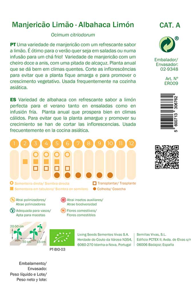 Semillas ecológicas de Albahaca Limón