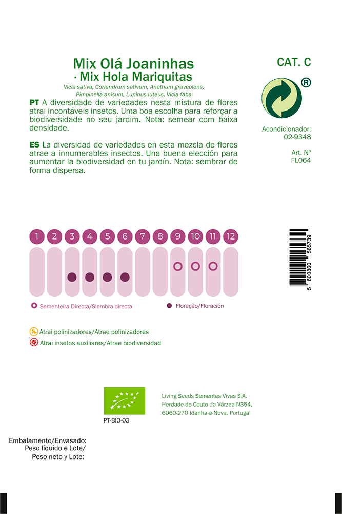 Semillas ecológicas para atraer mariquitas y otros insectos