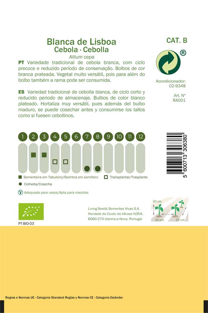 Semillas ecológicas de Cebolla Blanca de Lisboa
